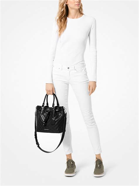 michael kors burlap and leather bucket bag navy and white|Blakely Medium Quilted Leather Bucket Bag .